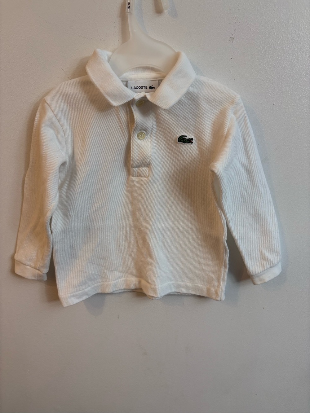 Lacoste Kids White Long-Sleeve Polo with Green Croc Logo 1 year